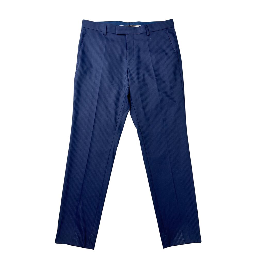 New Hugo Boss Slim Fit Navy Blue Micro Tonal Pinstripe Trousers